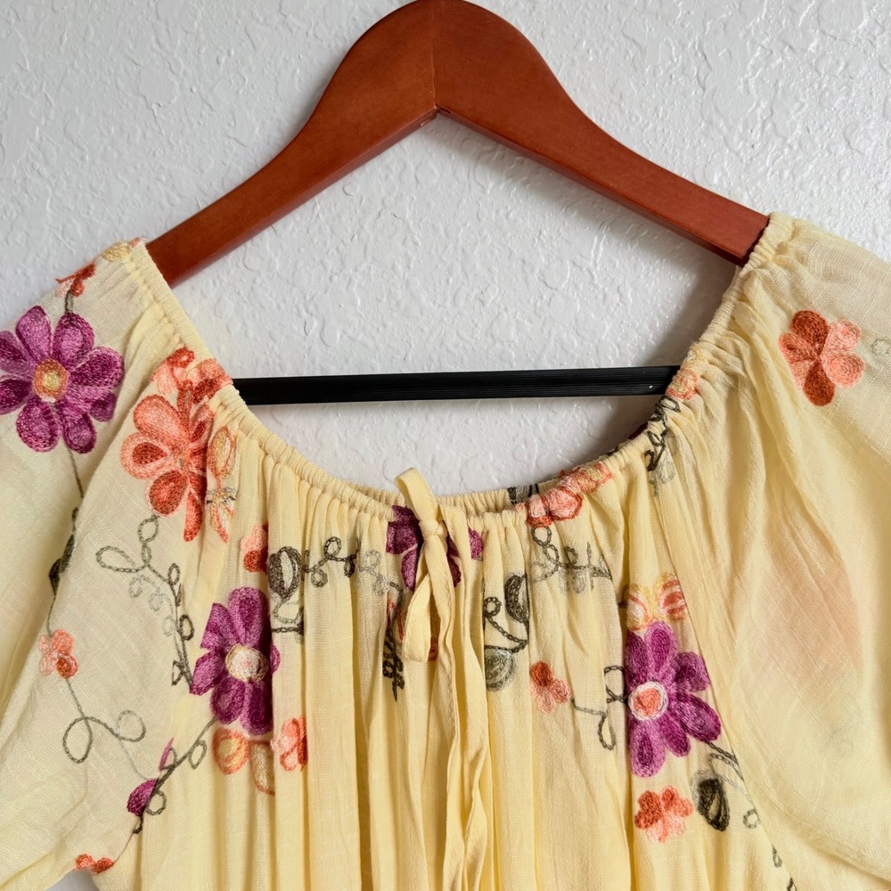 Anthro Kindred Smocked Maxi Dress Butter Yellow Embroidered NWT Cottagecore - Picture 11 of 16